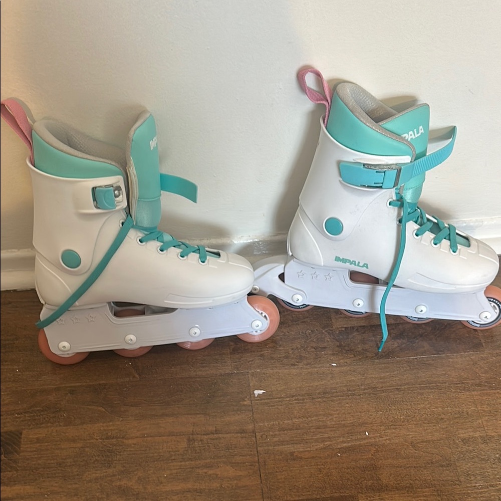 Impala White and Teal Roller Skates